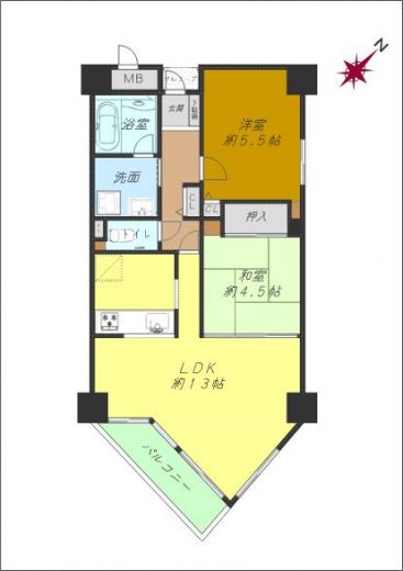 ２ＬＤＫ約６０㎡、令和元年１１月に内装リフォーム済みの端部屋です。(間取)